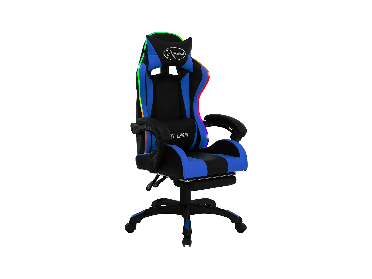 Chaise gamer avec LED RVB Bleu et noir Similicuir REO95105