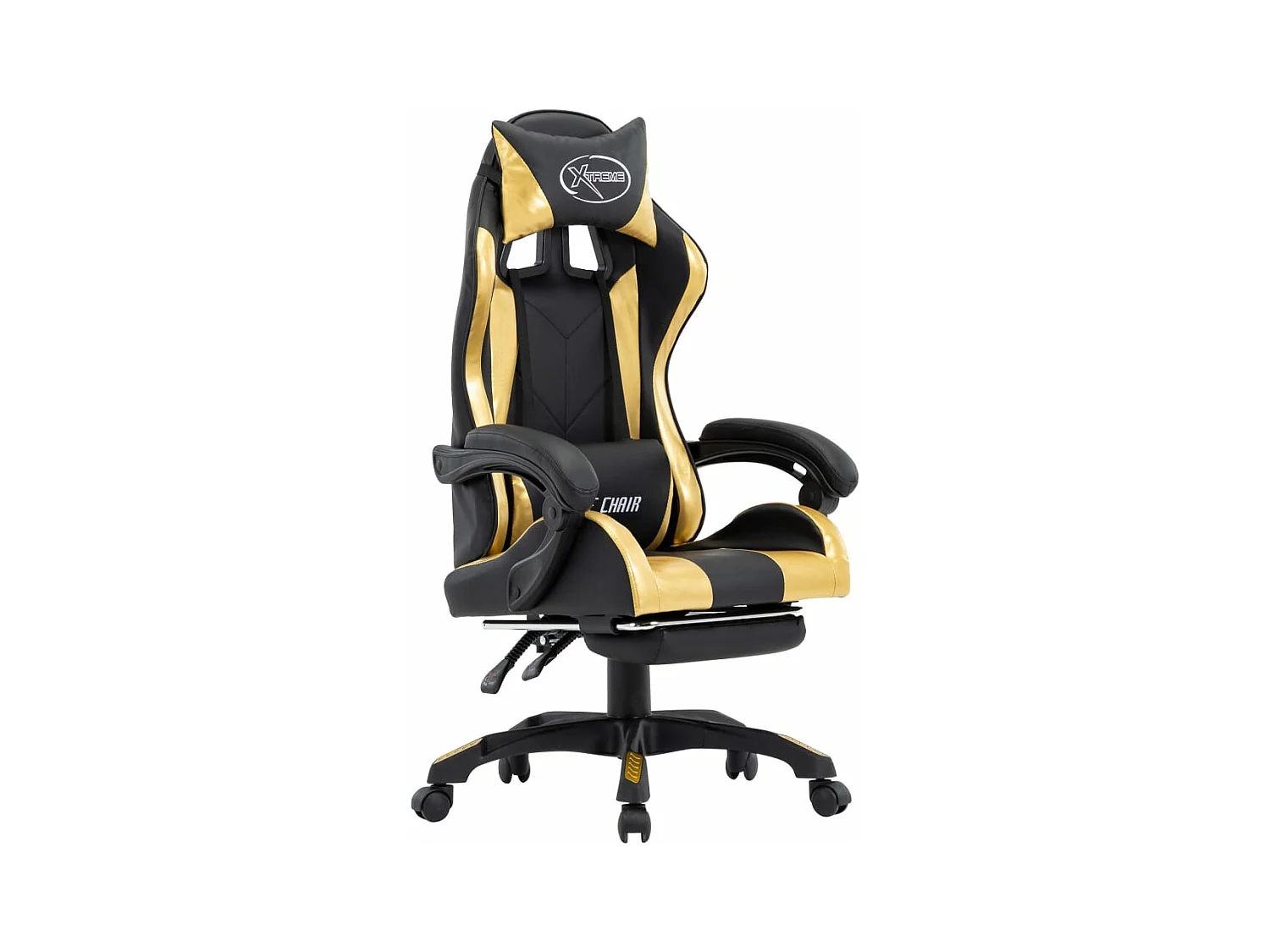 Chaise gamer avec repose-pied Doré et noir Similicuir REO20079
