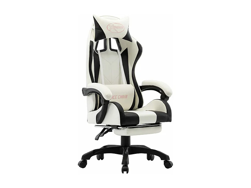 Chaise gamer et repose-pied Noir et blanc Similicuir REO86569