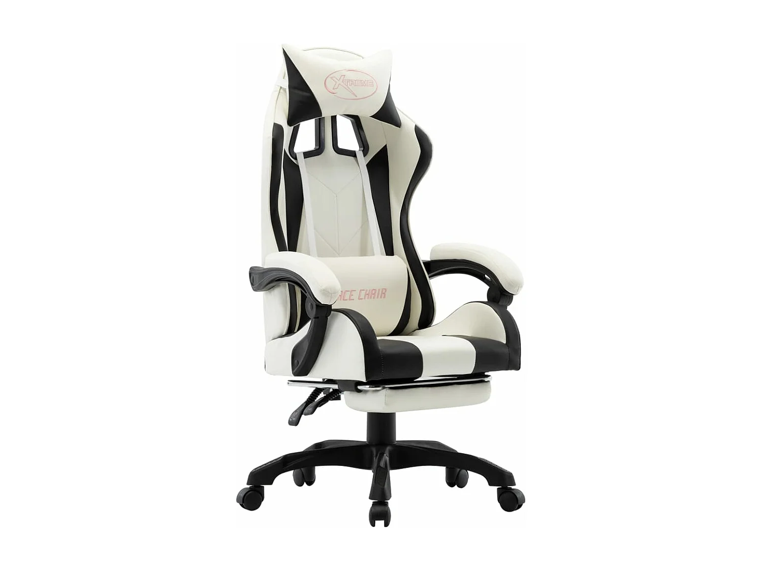 Chaise gamer et repose-pied Noir et blanc Similicuir REO86569