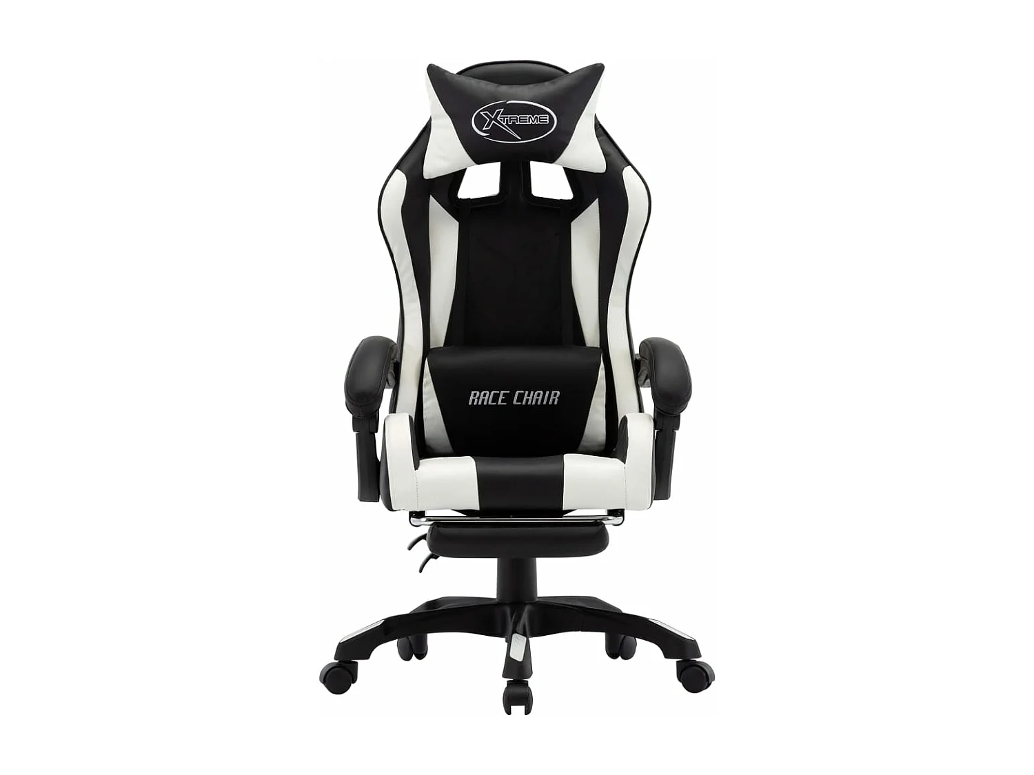 Chaise gamer et repose-pied Blanc et noir Similicuir REO35981