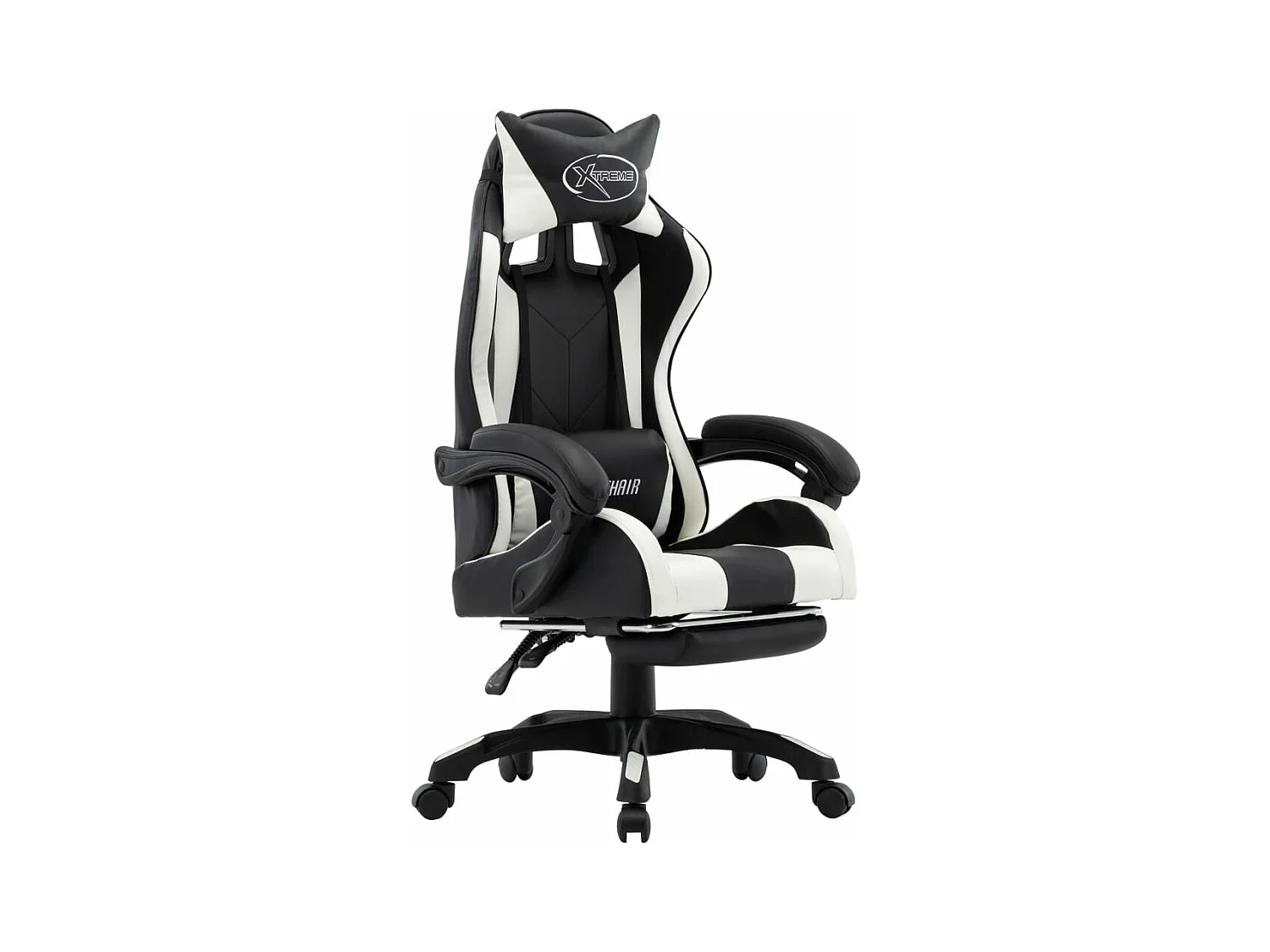 Chaise gamer et repose-pied Blanc et noir Similicuir REO35981