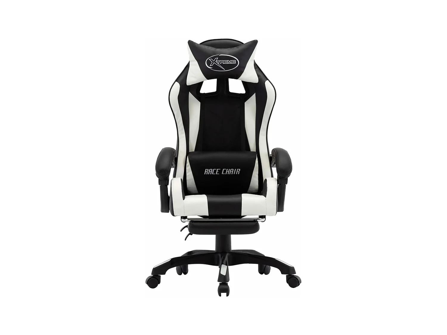Chaise gamer et repose-pied Blanc et noir Similicuir REO35981
