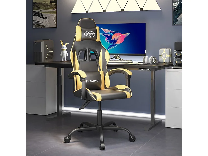 Chaise gaming Noir et doré Similicuir SEF33032