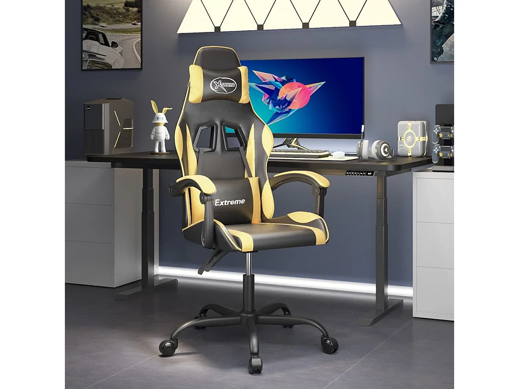 Chaise gaming Noir et doré Similicuir SEF33032