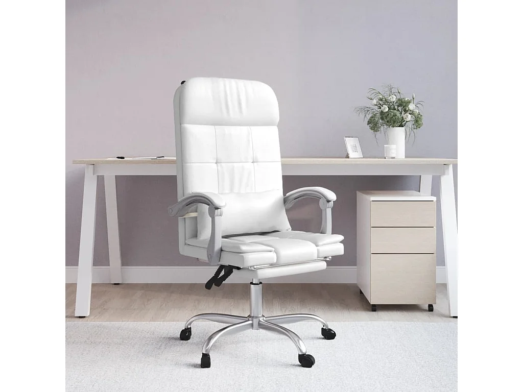 Chaise de massage inclinable de bureau Blanc Similicuir -ASAF28877