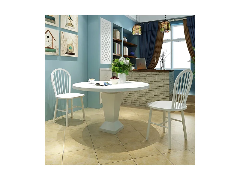 Juego de 2 Sillas de comedor madera maciza de caucho blanco ES415329