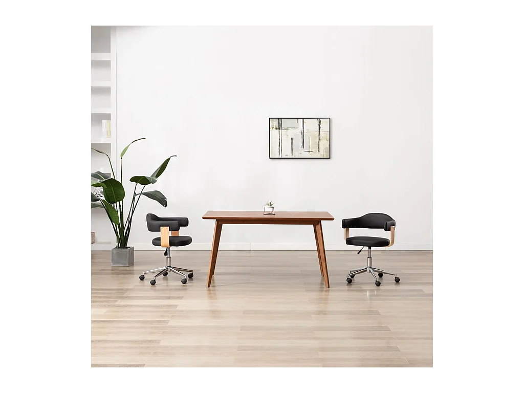Chaise pivotante à dîner Noir Bois courbé et similicuir REO93677