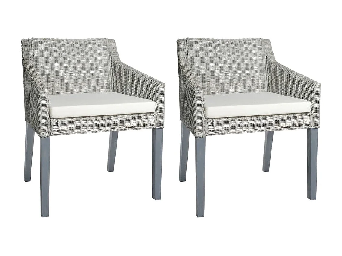 2er-set-Wohnzimmerstühle| Esszimmerstühle mit Kissen Grau Natur Rattan -gkd764258