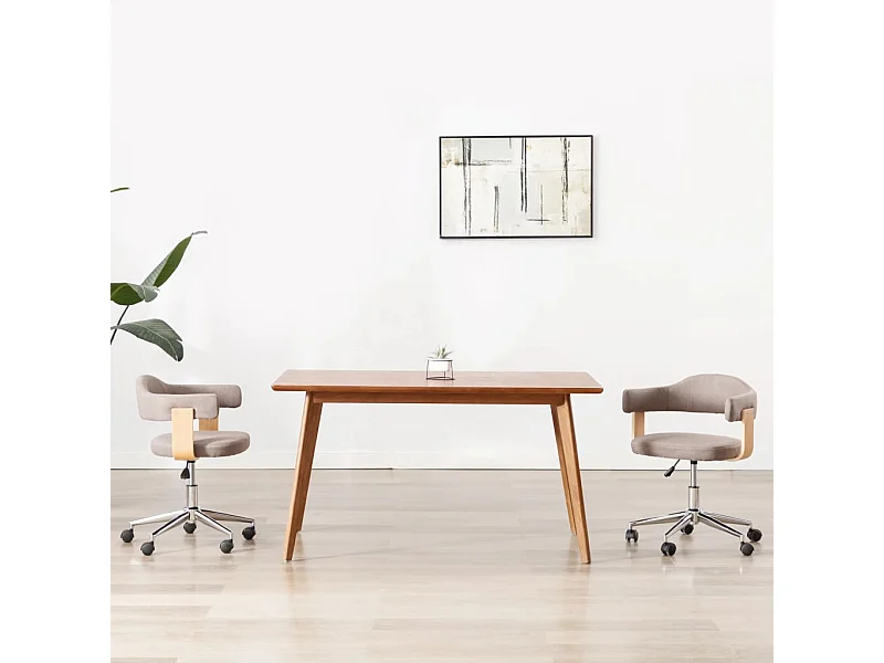 Eetkamerstoelen draaibaar 2 st gebogen hout en stof taupe NL945738