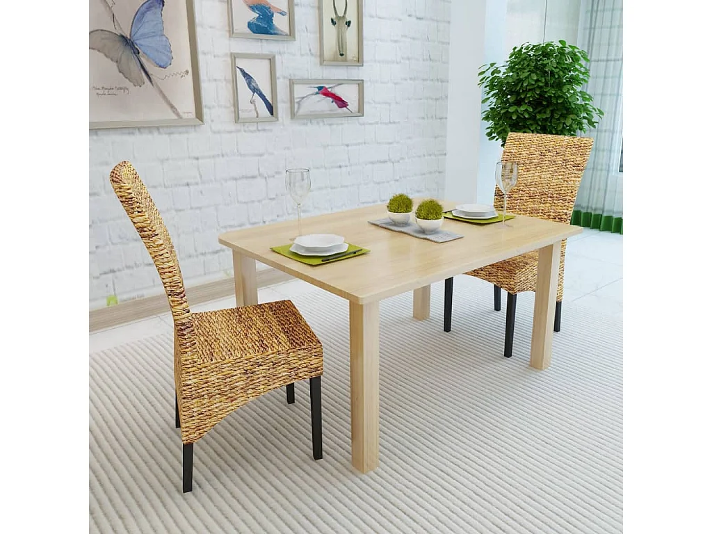 Chaises à manger Lot de 2 bois solide de manguier et abaca REO50181