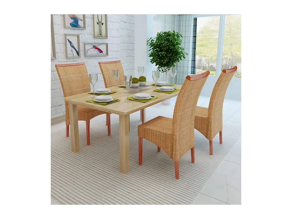 Juego de 4 Sillas de comedor ratán natural marrón ES454532