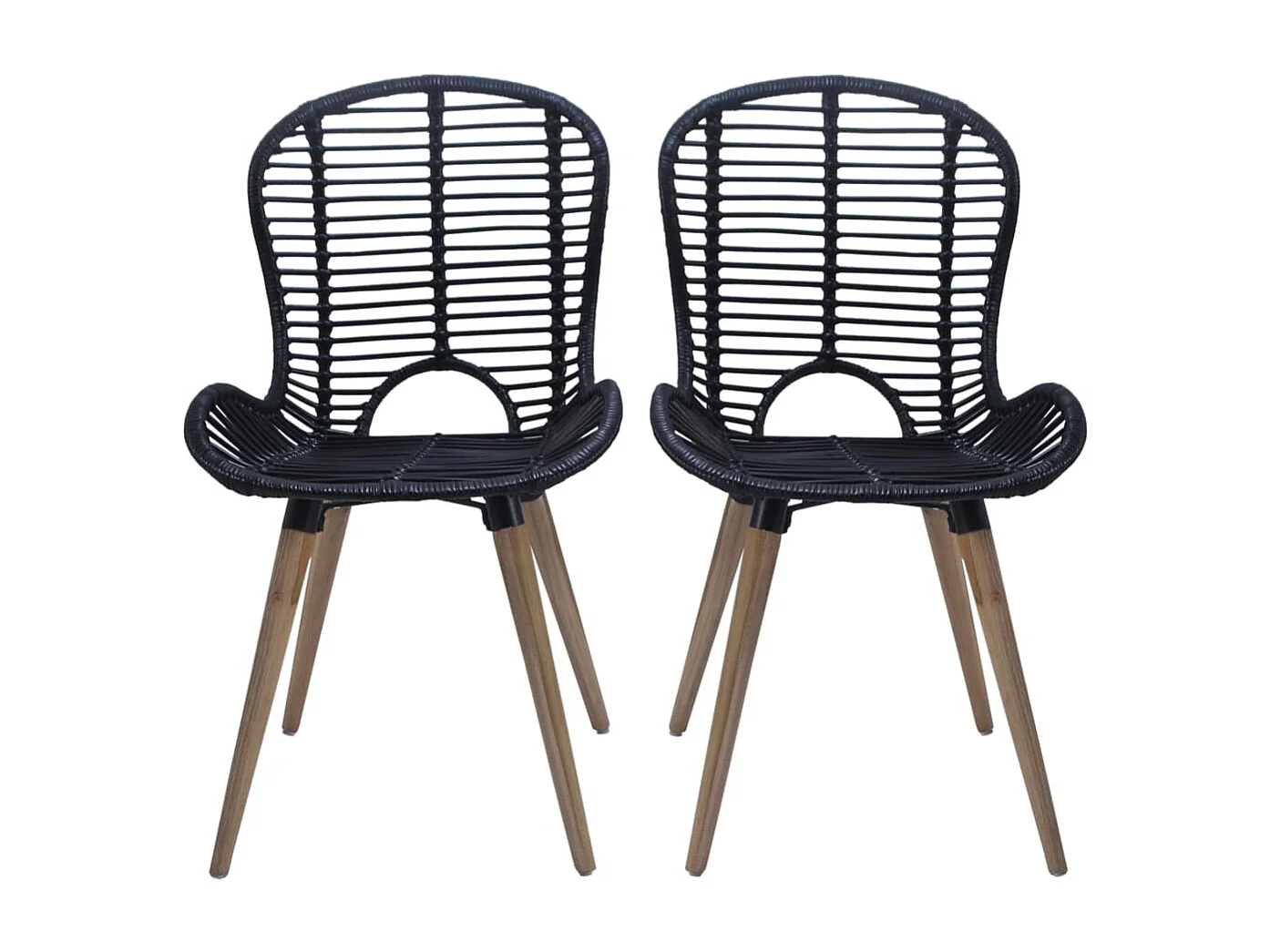 Chaises à manger Lot de 4 noir rotin naturel REO99298