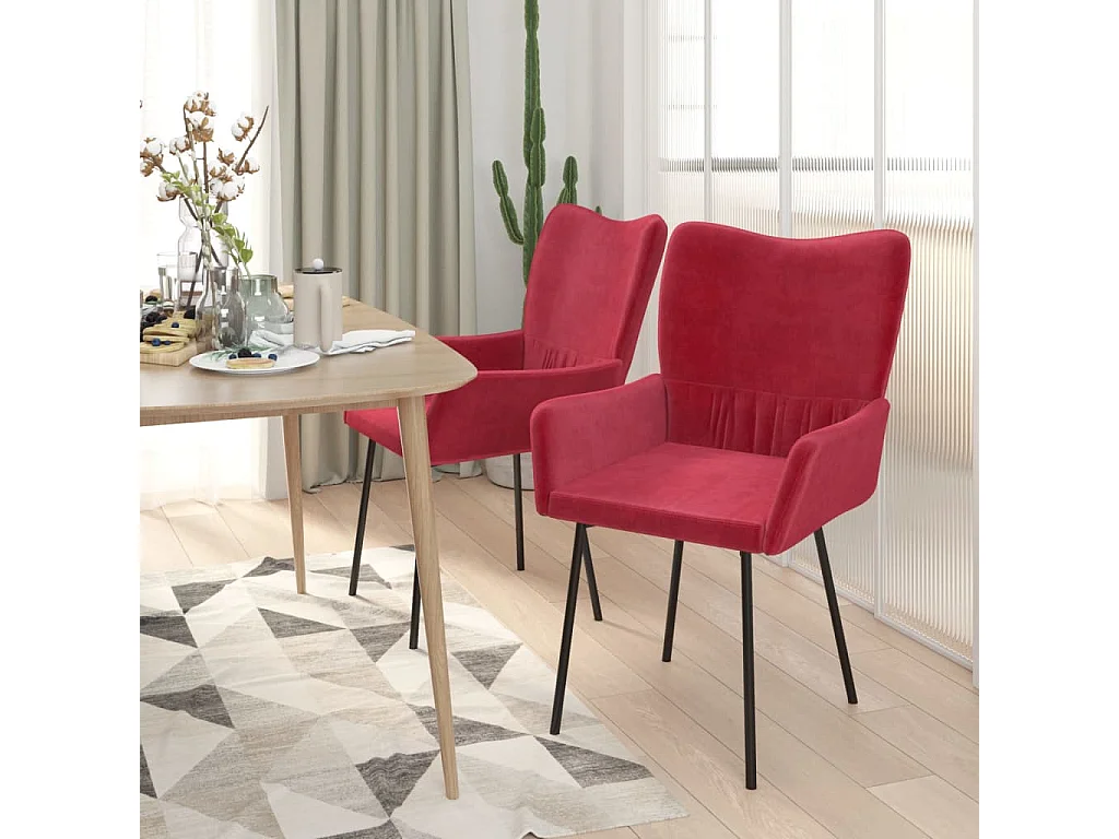 Chaises à manger Lot de 2 Rouge bordeaux Velours REO13760