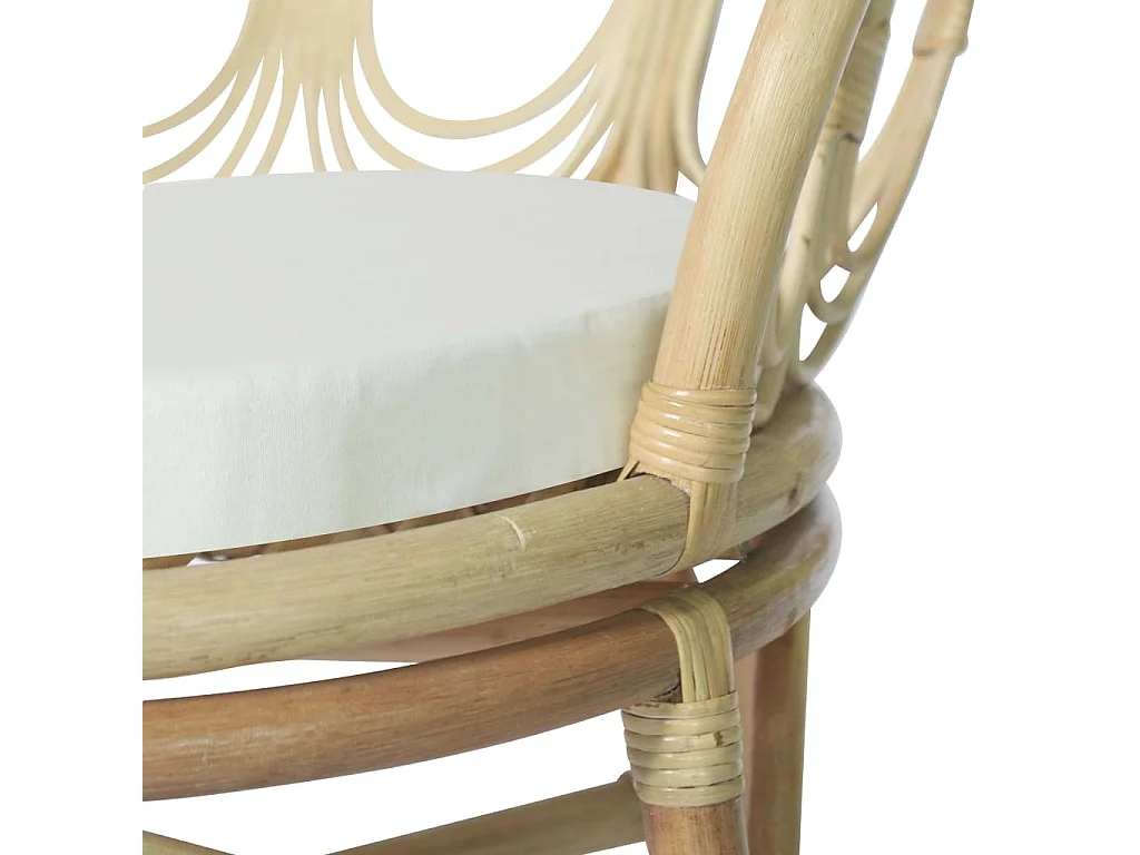 Silla de comedor con cojín ratán natural gris y lino ES255711