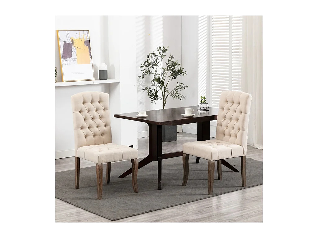 Chaises à manger Lot de 2 beige tissu à l'aspect de lin REO96693