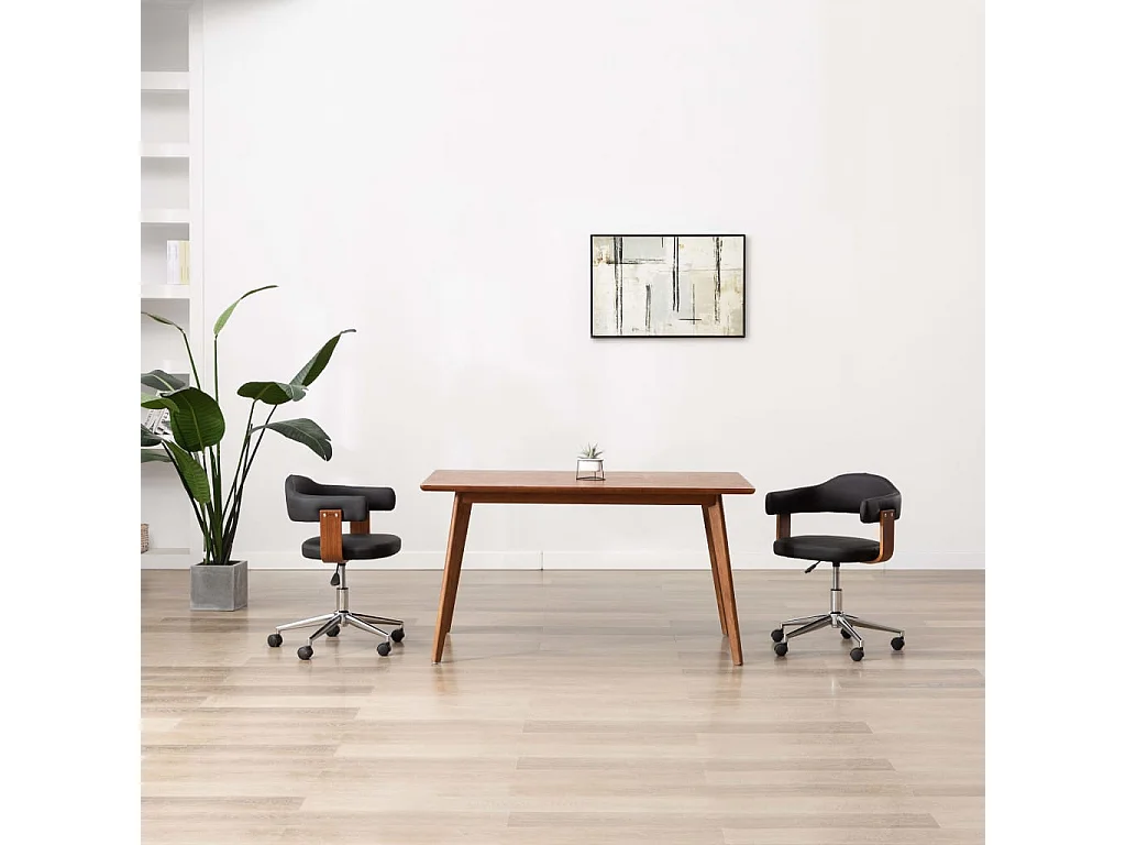 Chaise pivotante à dîner Noir Bois courbé et similicuir REO37262