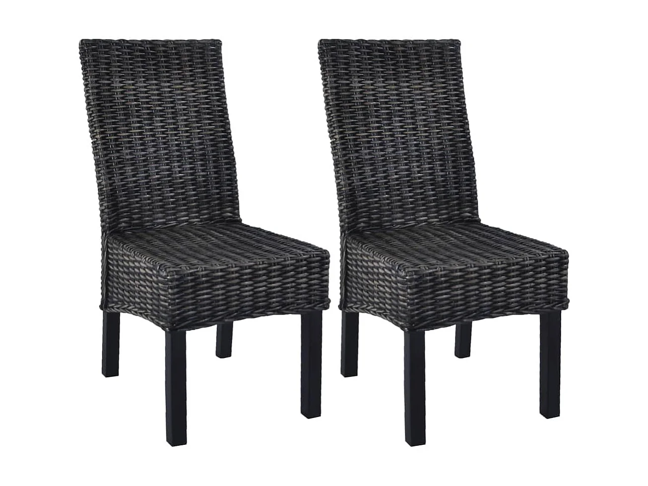 Chaises à manger Lot de 2 noir rotin kubu et bois de manguier REO81181