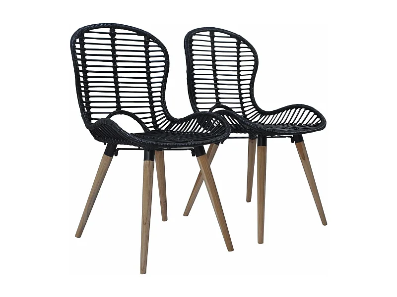 Eetkamerstoelen 2 st natuurlijk rattan zwart NL215941
