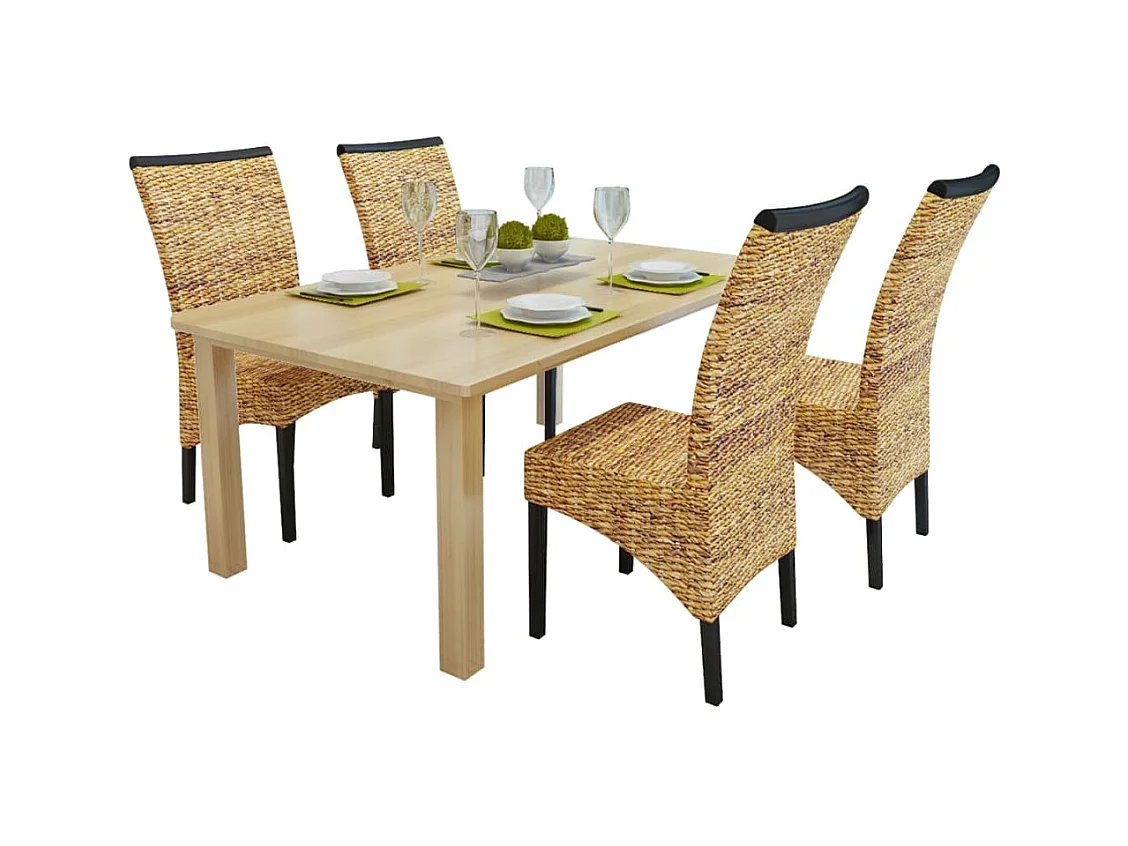 Chaises à manger Lot de 4 bois solide de manguier et abaca REO57184