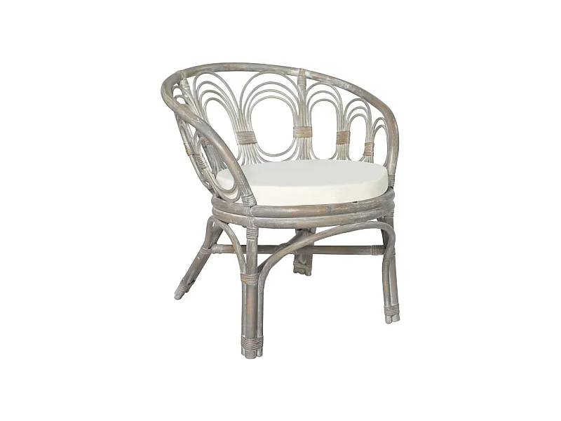 Chaise de salle à manger avec coussin gris Rotin naturel et lin REO45954