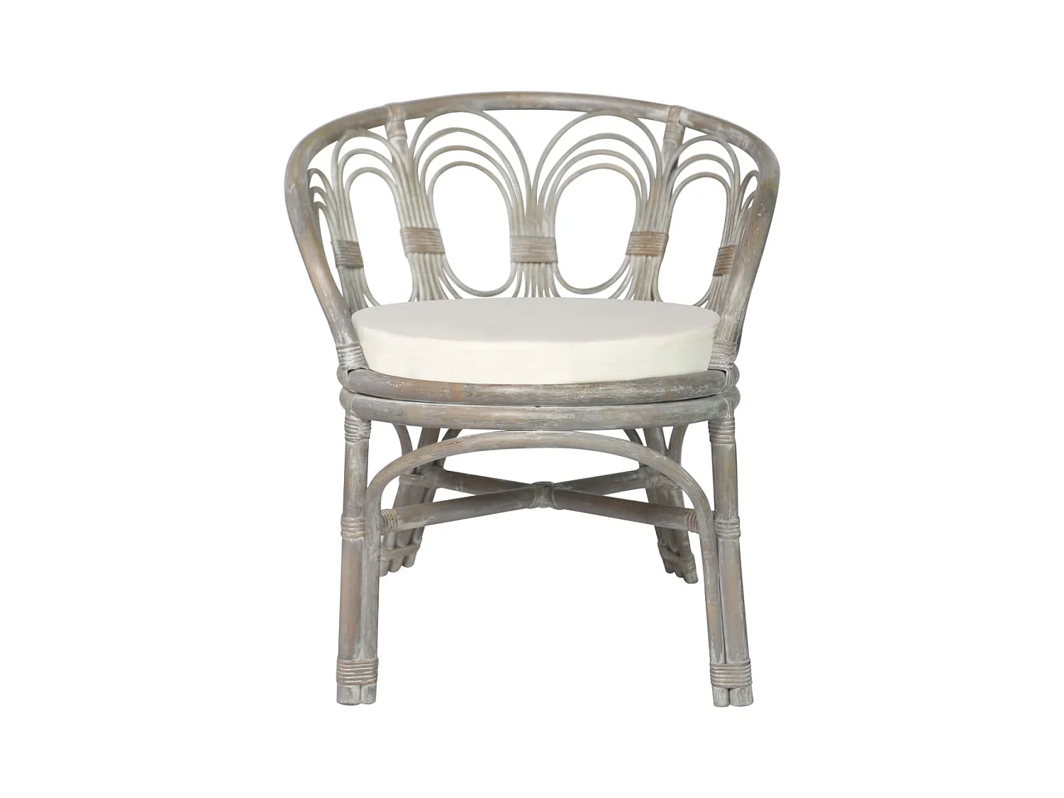 Eetkamerstoel met kussen natuurlijk rattan en linnen grijs NL430242