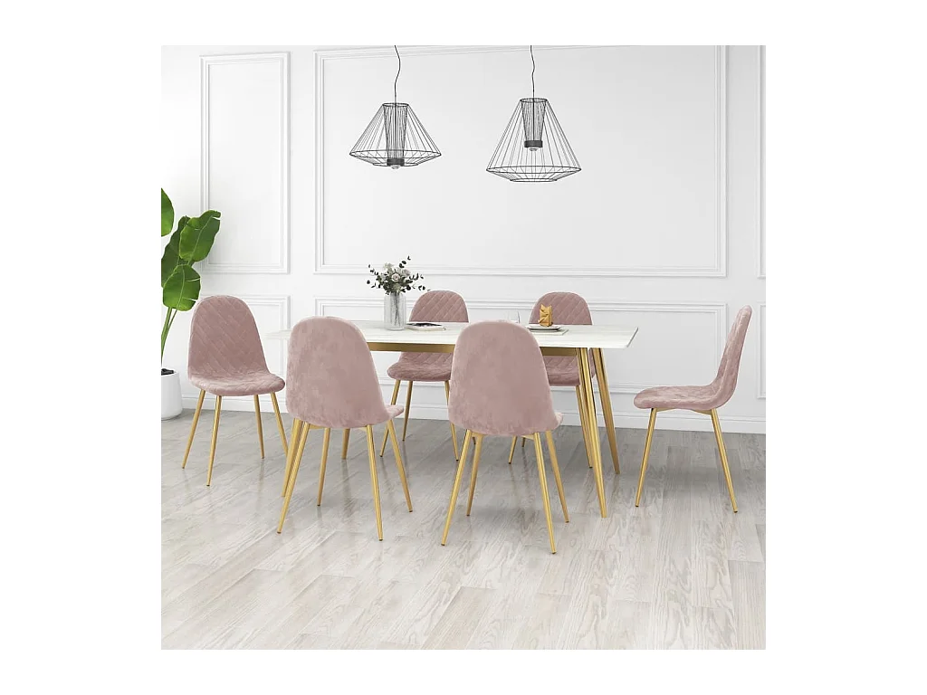 Chaises à manger Lot de 6 rose velours REO15754