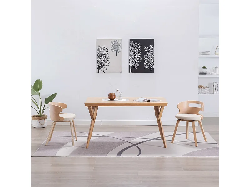 Eetkamerstoelen 2 st gebogen hout en kunstleer crèmekleurig NL231549