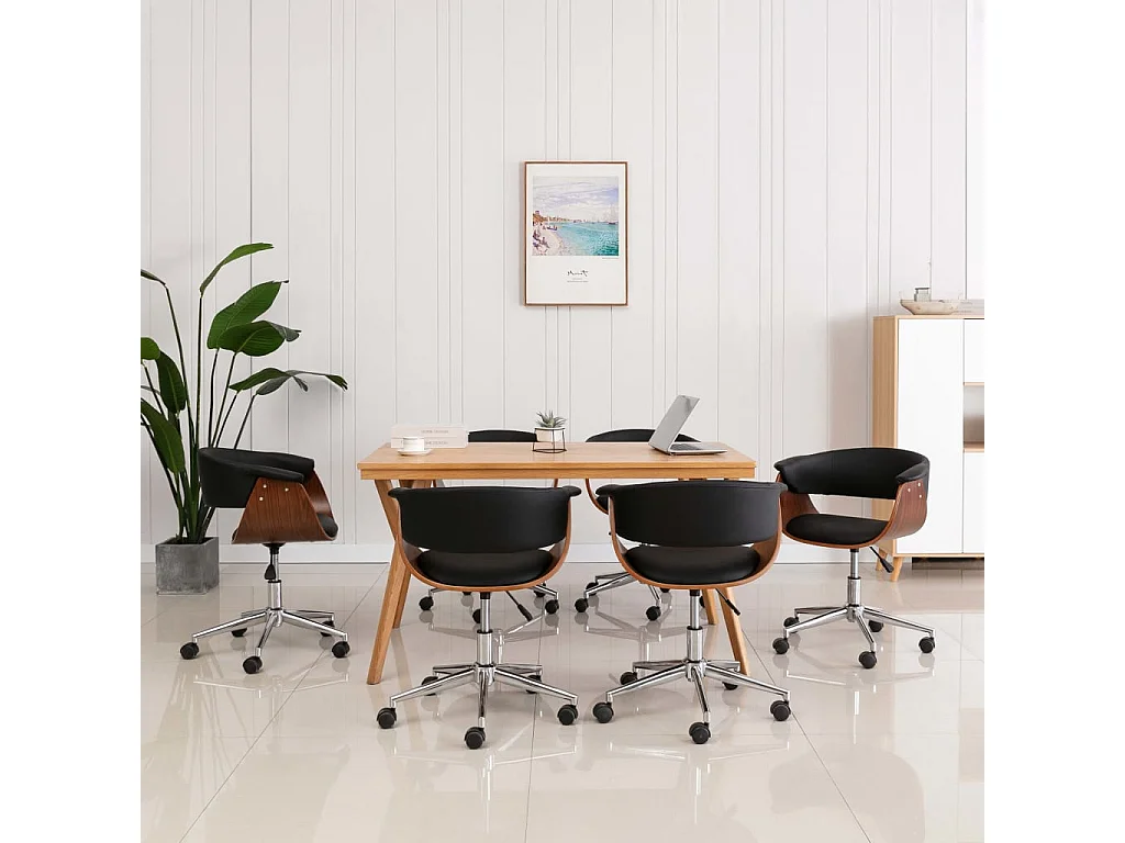 Chaise à dîner pivotante Noir Bois courbé et similicuir REO77473