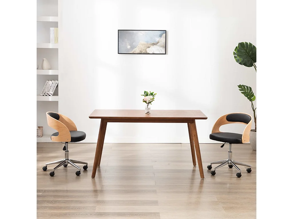 Chaise pivotante à dîner Noir Bois courbé et similicuir REO71609