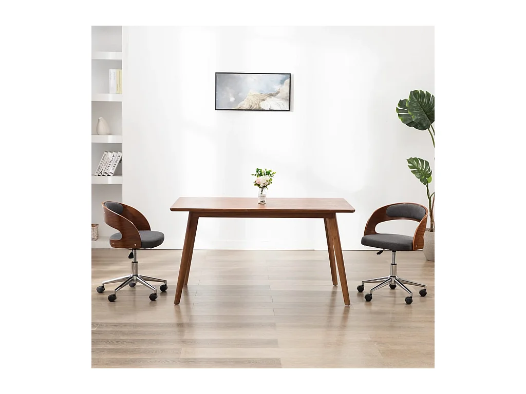 Chaise pivotante de salle à manger Gris Bois courbé et tissu REO63978