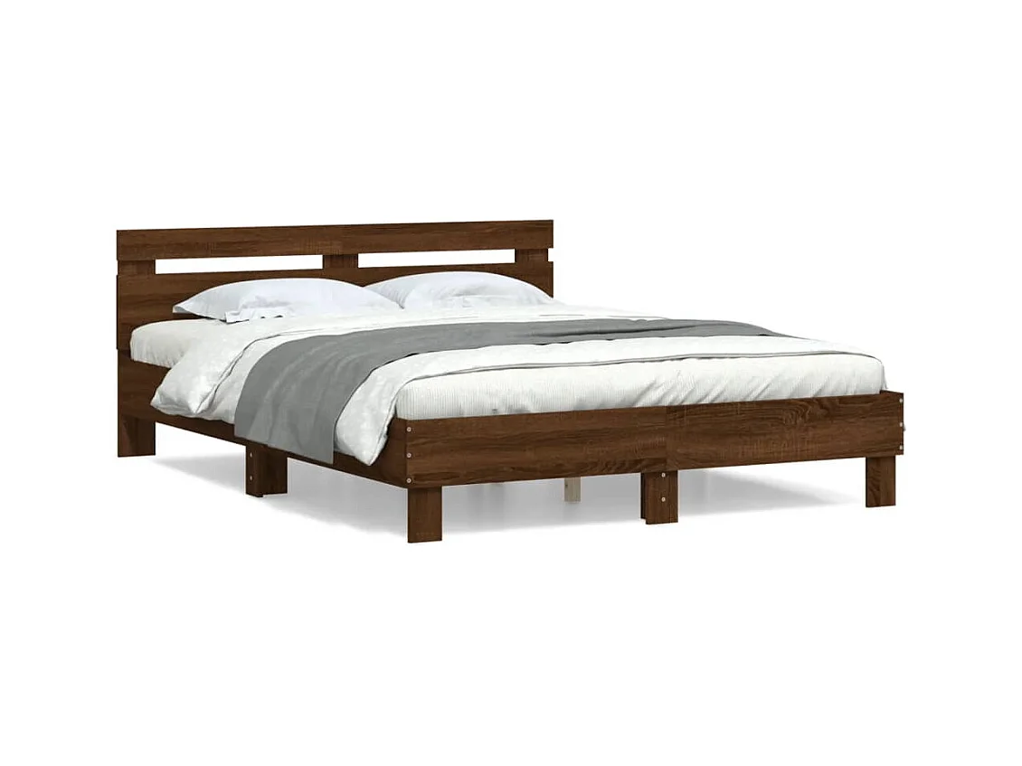 Lit-140x190 cm + tête de lit chêne marron HOQW84378