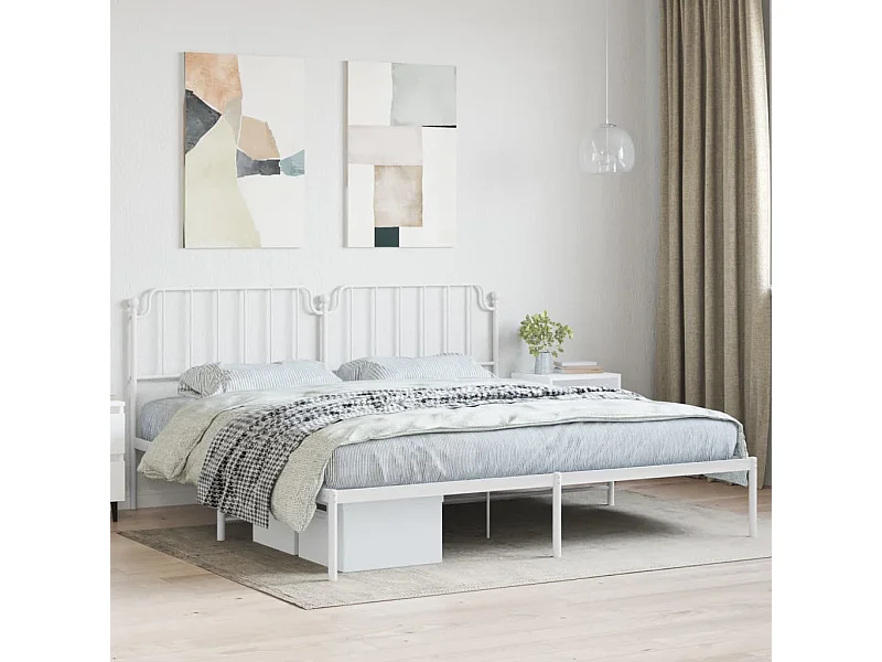 Cama com cabeceira 200x200 cm metal branco PT259870