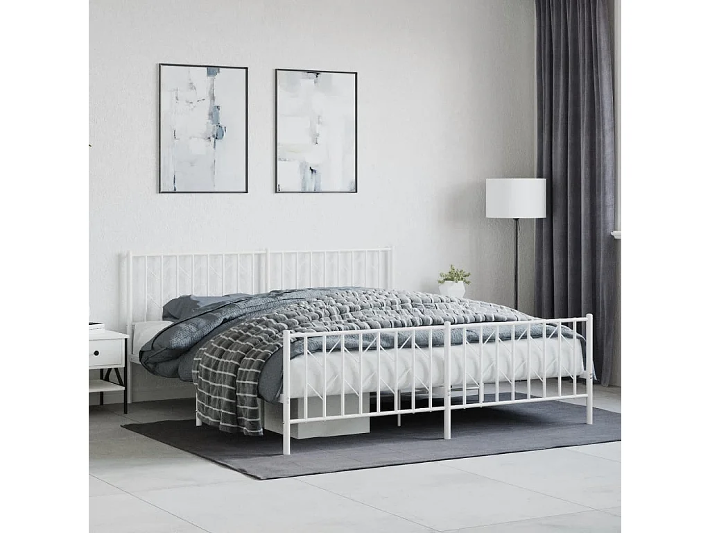 Cama com cabeceira e pés 183x213 cm metal branco PT581112
