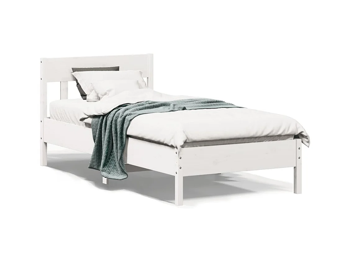 Lit-100x200 cm et tête de lit blanc bois de pin massif HOQW81460