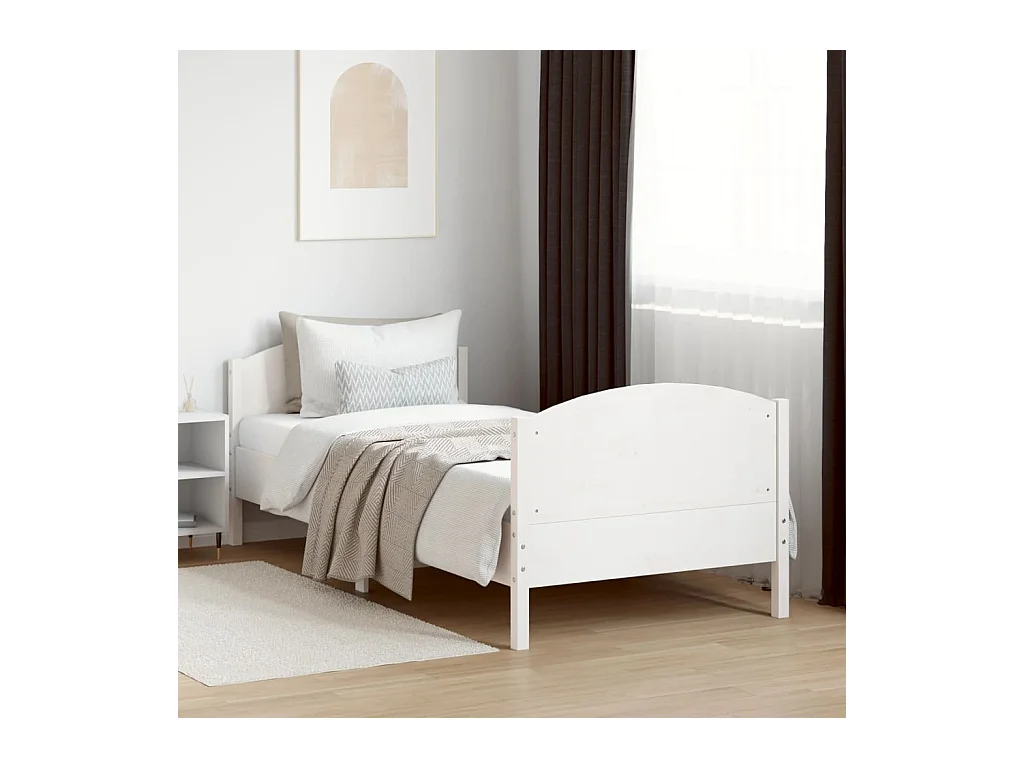 Cama -90x190 cm con cabecero madera pino blanco YOE24638