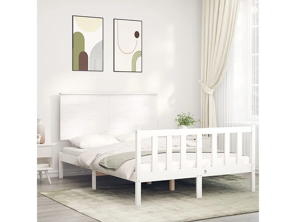 Lit-120x200 cm + tête de lit blanc bois massif HOQW87322