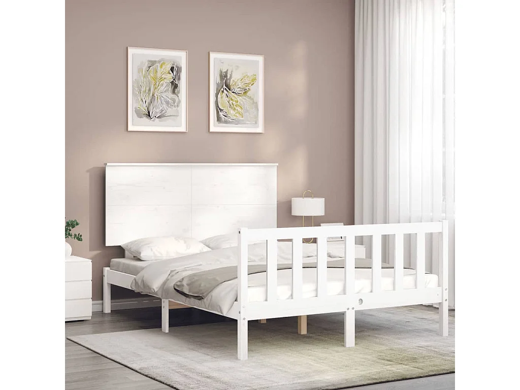 Cama -120x200 cm con cabecero madera maciza blanco YOE59087