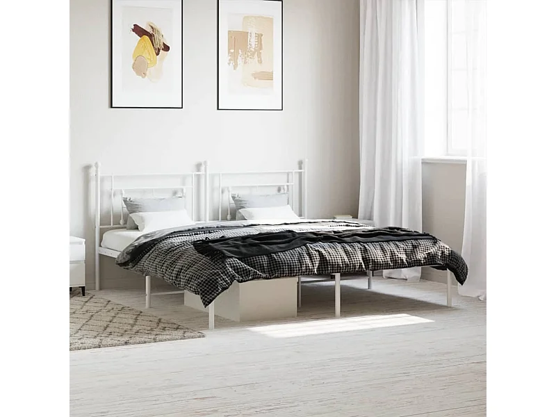Cama com cabeceira 183x213 cm metal branco PT949016