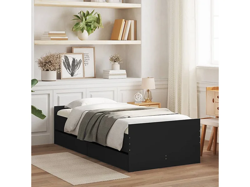 Cama de solteiro pequena c/ gavetas 75x190 cm preto PT752254
