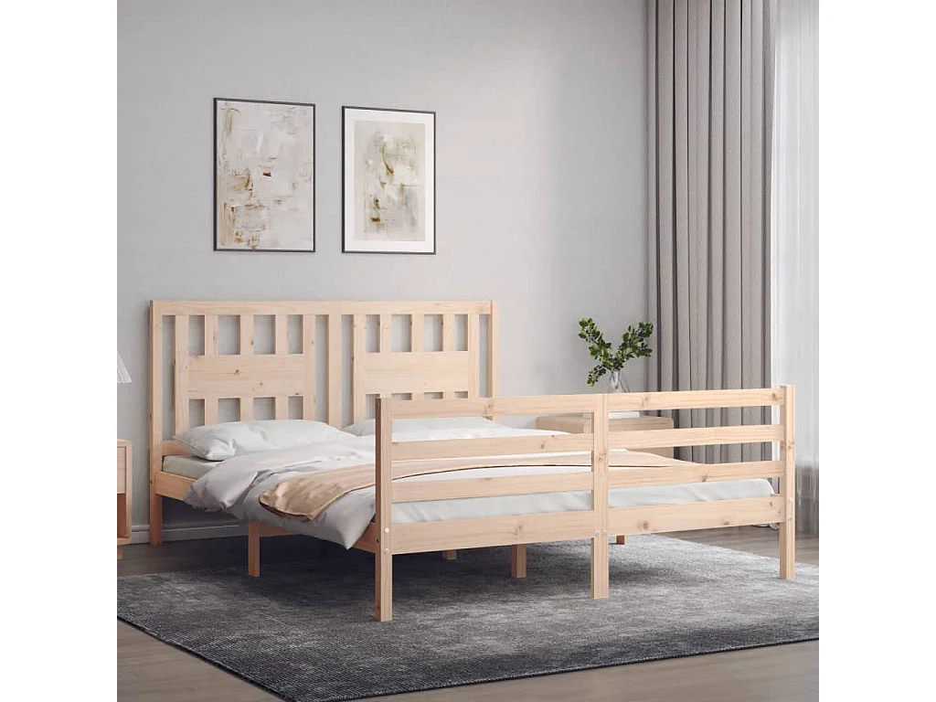 Cama -160x200 cm con cabecero madera maciza YOE88558