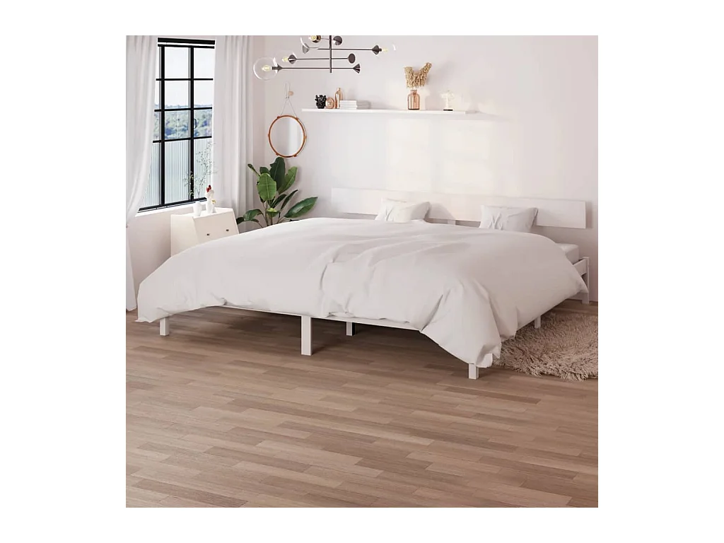 Lit-180x200 cm Blanc Bois de pin massif UK Super King HOQW65119