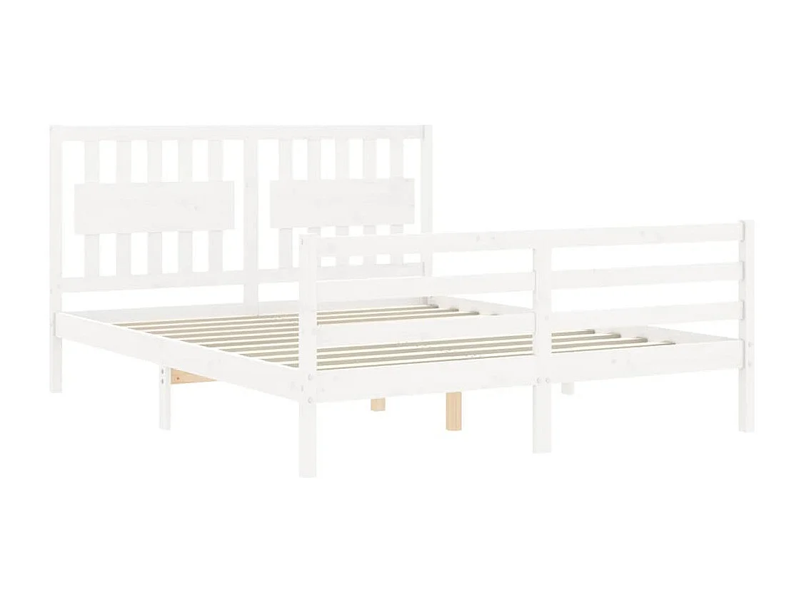 Lit-150x200 cm + tête de lit blanc King Size bois massif HOQW30152