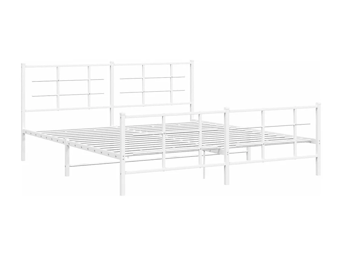Lit-183x213 cm métal + tête de lit/pied de lit blanc HOQW63492