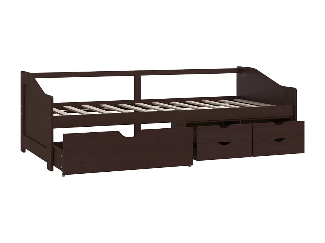 Cama de solteiro 3 lugares c/ gavetas 90x200 cm pinho castanho-escuro PT334144