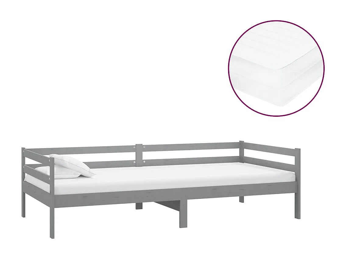 Lit-90x200 cm de repos + matelas Gris Bois de pin massif HOQW57095