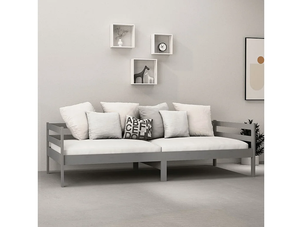Lit-90x200 cm de repos + matelas Gris Bois de pin massif HOQW57095