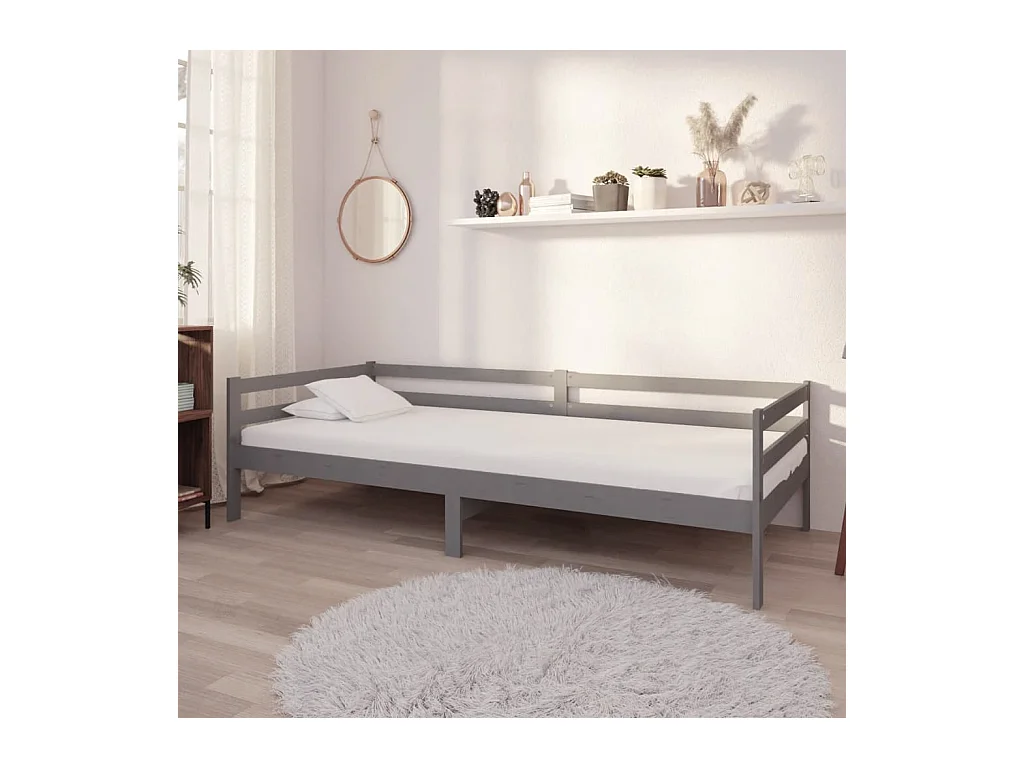 Lit-90x200 cm de repos + matelas Gris Bois de pin massif HOQW57095