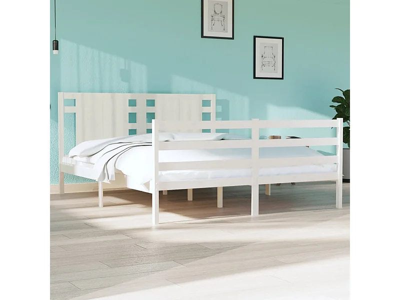 Lit-150x200 cm Blanc Bois de pin massif Très grand HOQW74538
