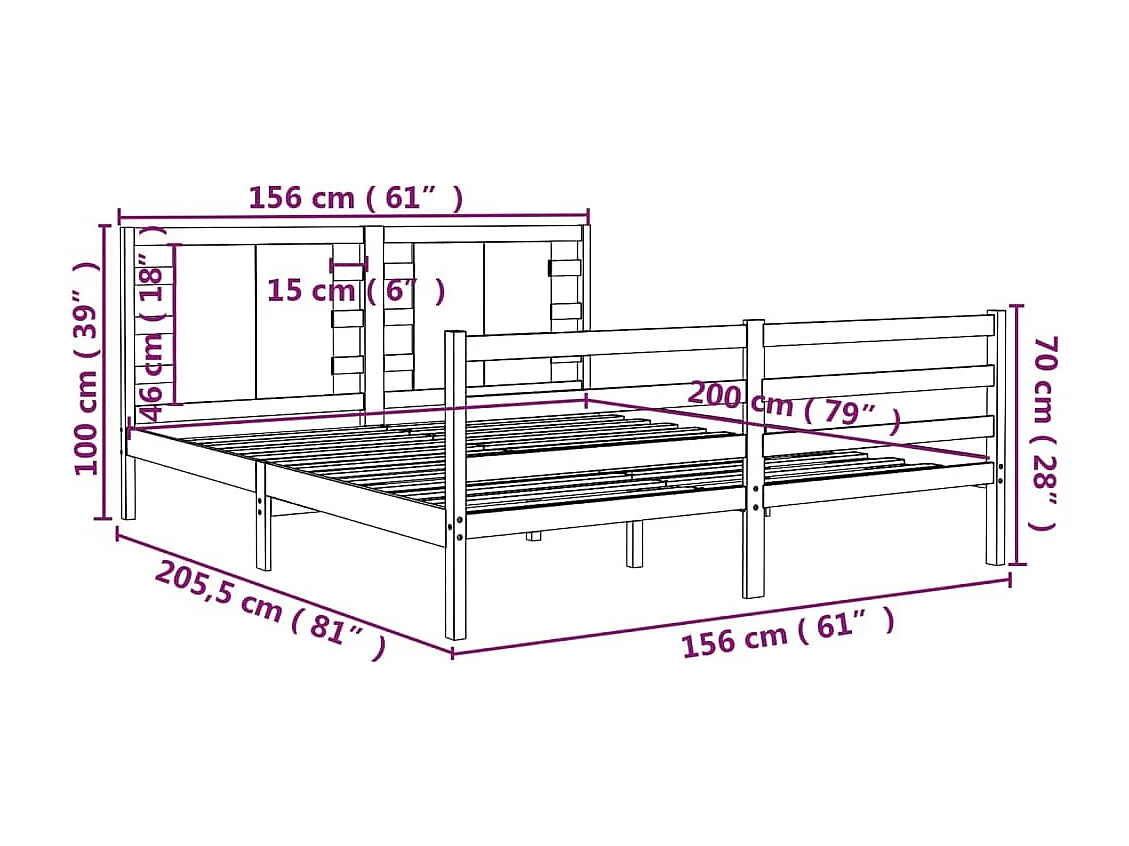 Cama -150x200 cm madera maciza de pino blanca YOE41417